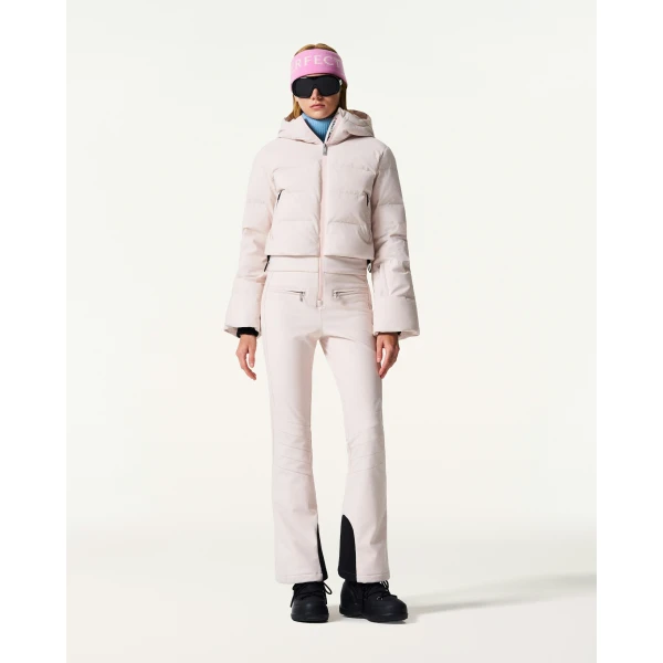 Perfect Moment Polar Flare Down Ski Suit in Oyster Pink, view 2 | Jumpsuit | Coveti