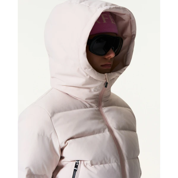 Perfect Moment Polar Flare Down Ski Suit in Oyster Pink, view 4 | Jumpsuit | Coveti