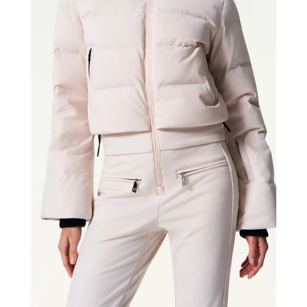 Perfect Moment Polar Flare Down Ski Suit in Oyster Pink, view 5 | Jumpsuit | Coveti