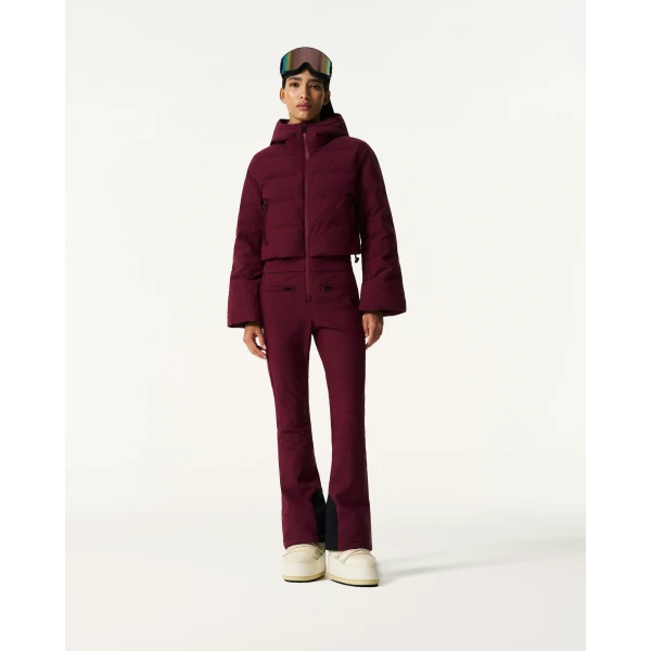 Perfect Moment Polar Flare Down Ski Suit in Wine, view 2 | Jumpsuit | Coveti