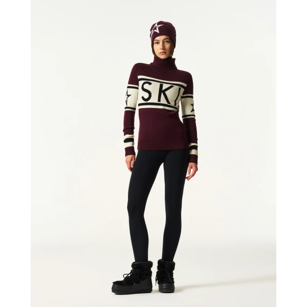Perfect Moment Schild Merino Wool Sweater in Burgundy, view 2 | Sweaters | Coveti