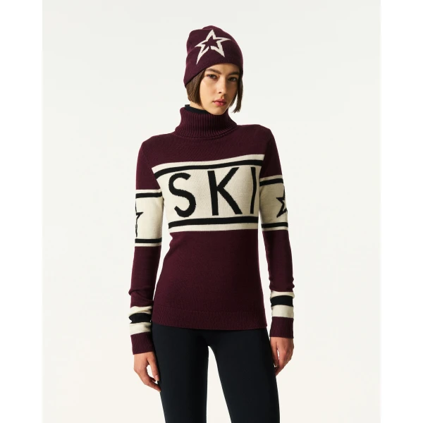 Perfect Moment Schild Merino Wool Sweater in Burgundy, view 3 | Sweaters | Coveti