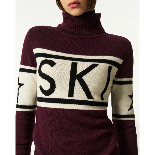 Perfect Moment Schild Merino Wool Sweater in Burgundy, view 5 | Sweaters | Coveti