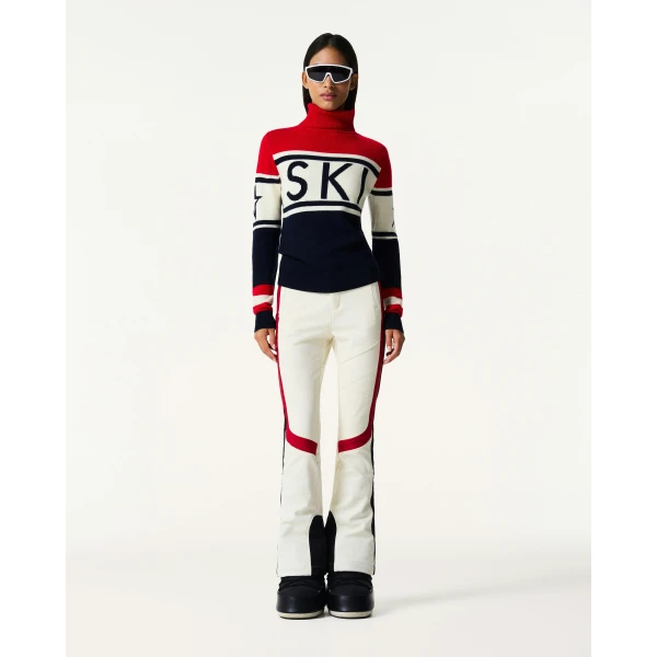 Perfect Moment Schild Merino Wool Sweater in Navy & Red, view 2 | Sweaters | Coveti