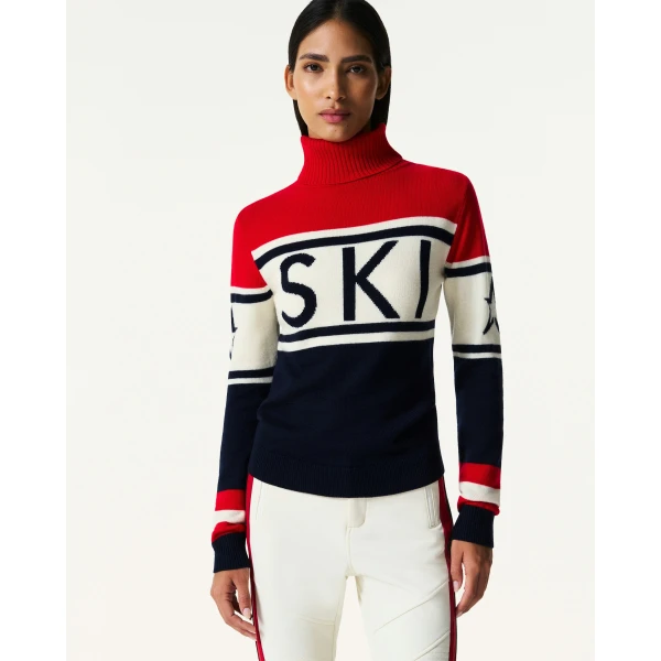 Perfect Moment Schild Merino Wool Sweater in Navy & Red, view 3 | Sweaters | Coveti