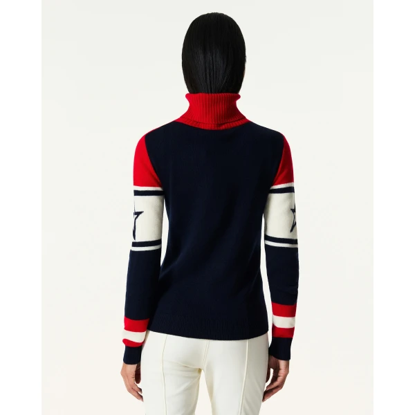 Perfect Moment Schild Merino Wool Sweater in Navy & Red, view 4 | Sweaters | Coveti