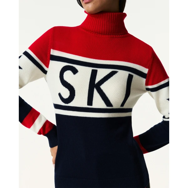 Perfect Moment Schild Merino Wool Sweater in Navy & Red, view 5 | Sweaters | Coveti