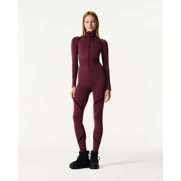 Perfect Moment Seamless Base Layer Jumpsuit in Burgundy, view 2 | Jumpsuit | Coveti