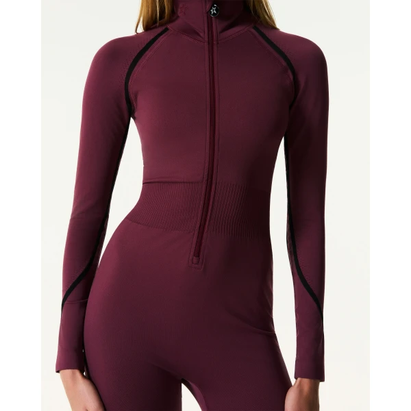 Perfect Moment Seamless Base Layer Jumpsuit in Burgundy, view 5 | Jumpsuit | Coveti