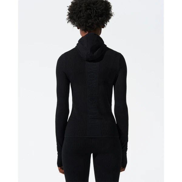 Perfect Moment Seamless Hooded Base Layer Top in Black, view 3 | Long Sleeve | Coveti