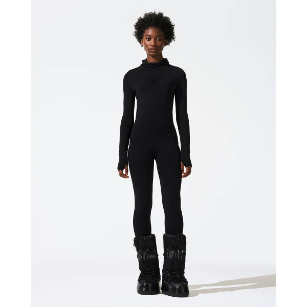 Perfect Moment Seamless Hooded Base Layer Top in Black, view 5 | Long Sleeve | Coveti