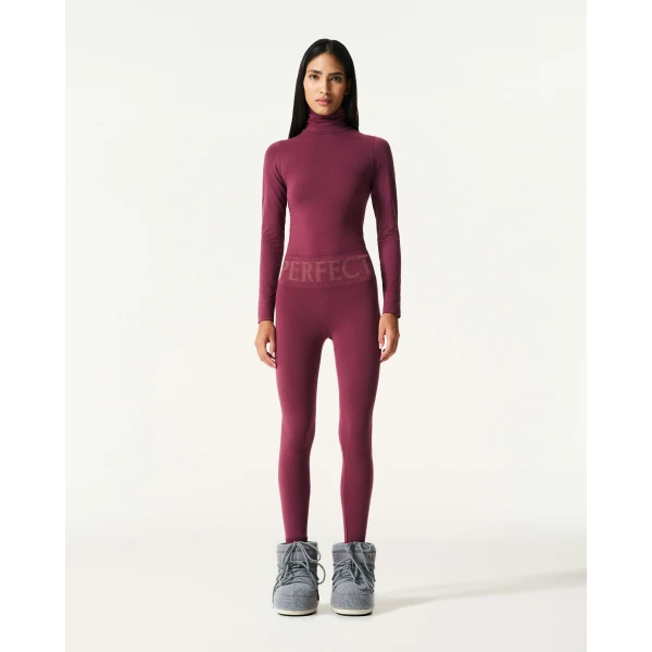 Perfect Moment Seamless Thermal Legging in Wine, view 2 | Leggings | Coveti