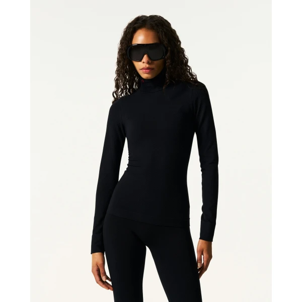 Perfect Moment Seamless Thermal Top in Black, view 2 | Long Sleeve | Coveti