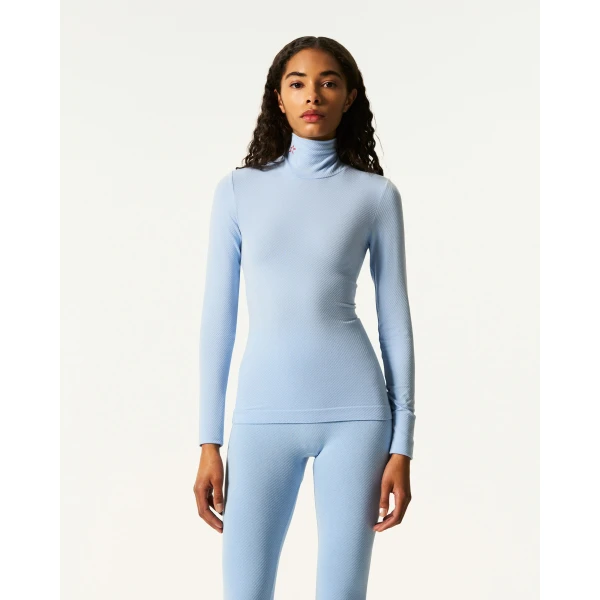 Perfect Moment Seamless Thermal Top in Bluebird Blue, view 3 | Long Sleeve | Coveti