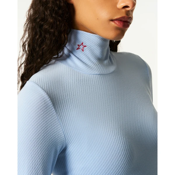 Perfect Moment Seamless Thermal Top in Bluebird Blue, view 4 | Long Sleeve | Coveti