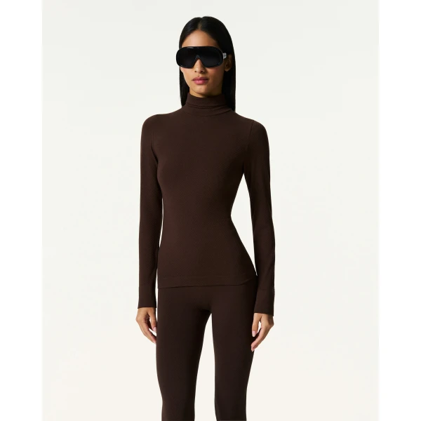 Perfect Moment Seamless Thermal Top in Brown, view 3 | Long Sleeve | Coveti