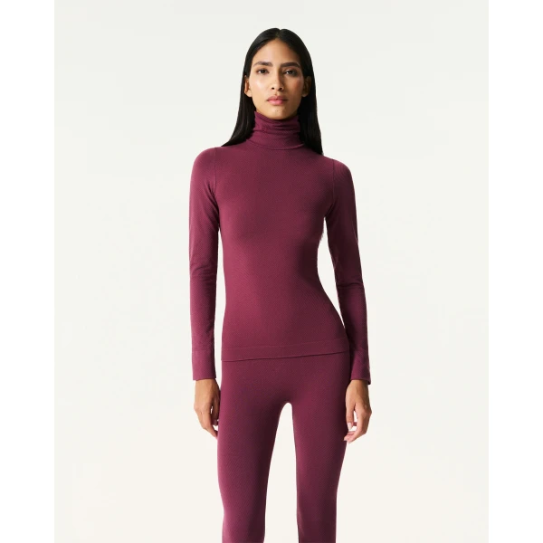 Perfect Moment Seamless Thermal Top in Wine, view 3 | Long Sleeve | Coveti