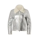 Perfect Moment Sloan Metallic Leather Aviator Jacket in Silver | Leather Jackets | Coveti