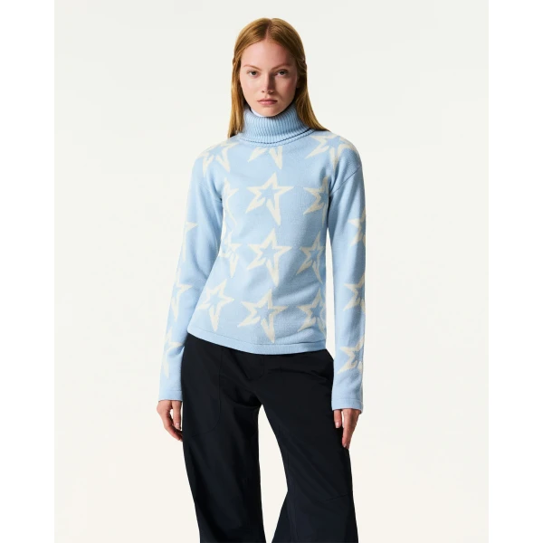 Perfect Moment Star Dust Merino Wool Sweater in Cloud Blue, view 2 | Sweaters | Coveti