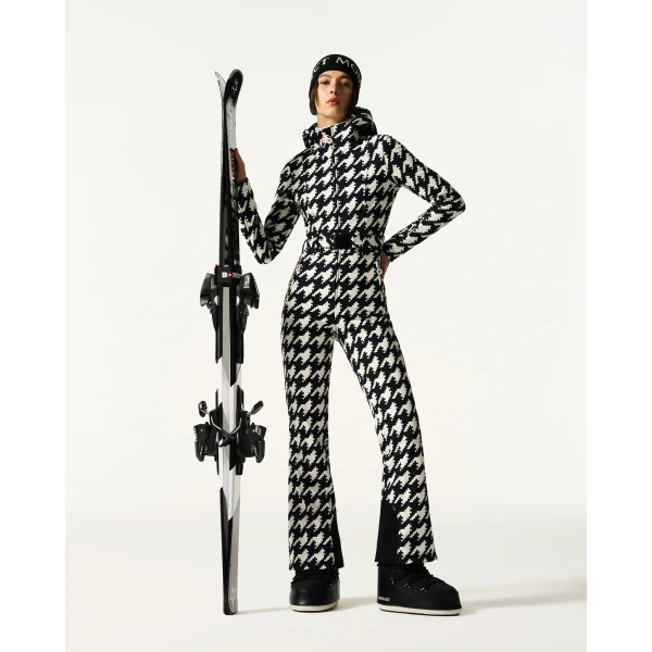 Perfect Moment Tignes Ski Suit in Black and White Houndstooth, view 2 | Jumpsuit | Coveti