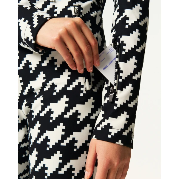 Perfect Moment Tignes Ski Suit in Black and White Houndstooth, view 5 | Jumpsuit | Coveti