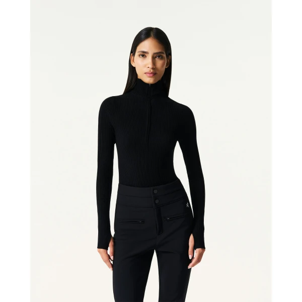Perfect Moment Wool Blend Base Layer Bodysuit in Black, view 3 | Bodysuit | Coveti