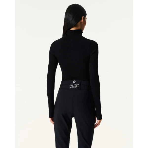 Perfect Moment Wool Blend Base Layer Bodysuit in Black, view 5 | Bodysuit | Coveti