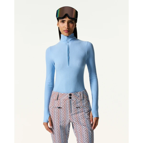 Perfect Moment Wool Blend Base Layer Bodysuit in Cloud Blue, view 2 | Bodysuit | Coveti