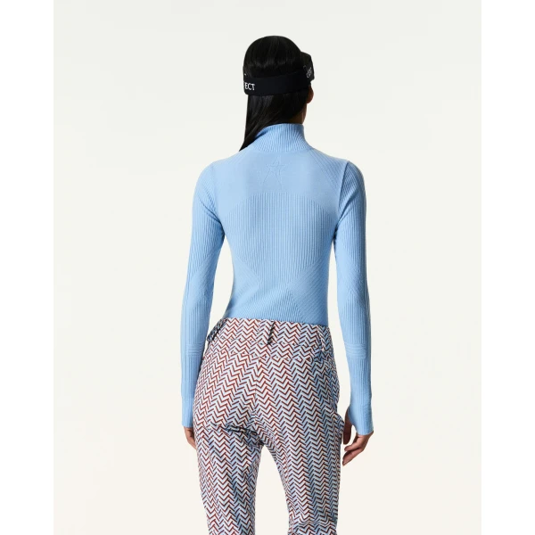 Perfect Moment Wool Blend Base Layer Bodysuit in Cloud Blue, view 3 | Bodysuit | Coveti