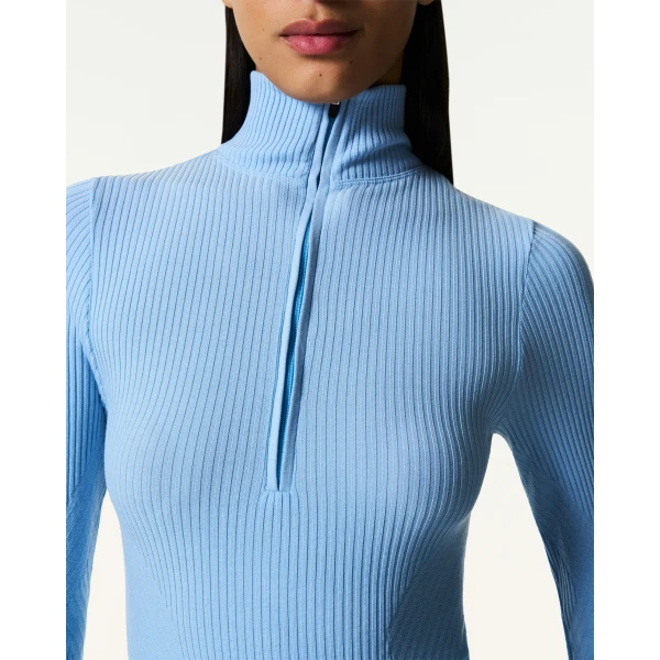 Perfect Moment Wool Blend Base Layer Bodysuit in Cloud Blue, view 4 | Bodysuit | Coveti