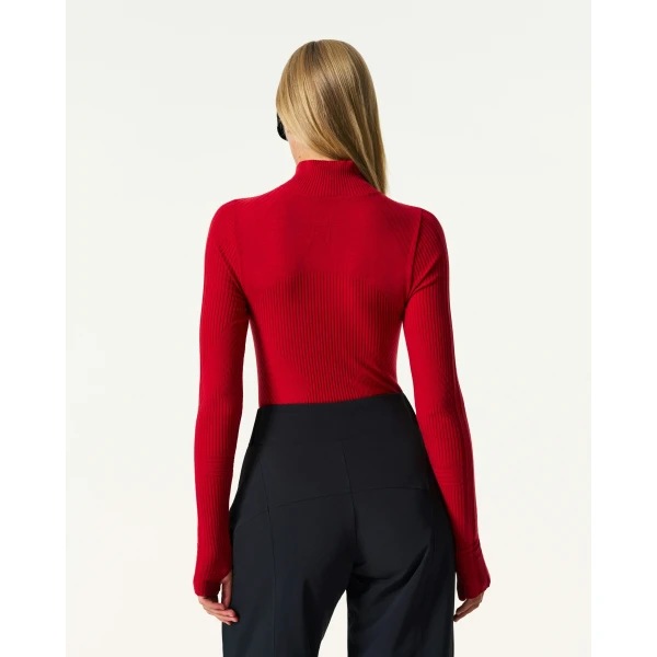 Perfect Moment Wool Blend Base Layer Bodysuit in Red, view 4 | Bodysuit | Coveti