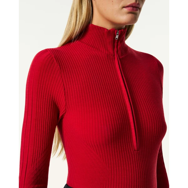 Perfect Moment Wool Blend Base Layer Bodysuit in Red, view 5 | Bodysuit | Coveti