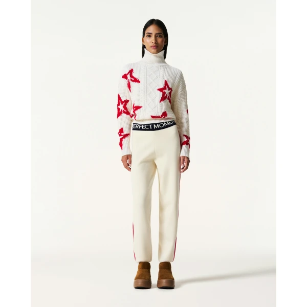Perfect Moment Wool Cable Star Turtleneck Sweater in Cream, view 2 | Turtlenecks | Coveti