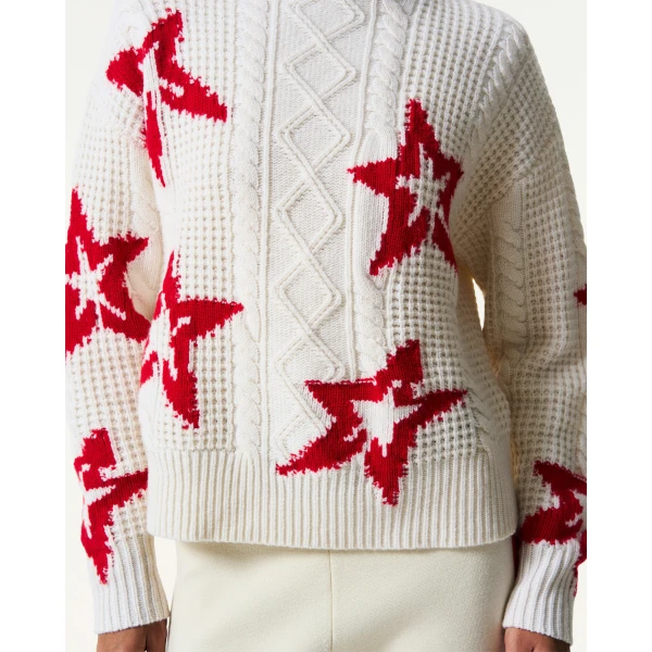 Perfect Moment Wool Cable Star Turtleneck Sweater in Cream, view 4 | Turtlenecks | Coveti