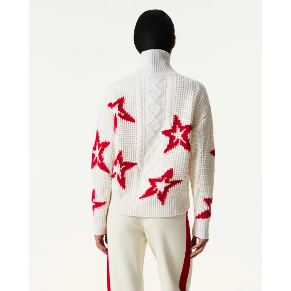Perfect Moment Wool Cable Star Turtleneck Sweater in Cream, view 5 | Turtlenecks | Coveti