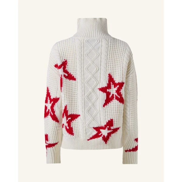 Perfect Moment Wool Cable Star Turtleneck Sweater in Cream, view 6 | Turtlenecks | Coveti
