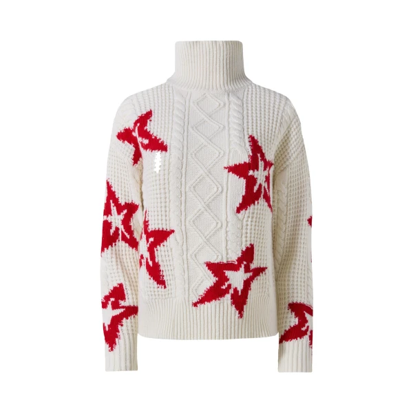 Wool Cable Star Turtleneck Sweater in Cream
