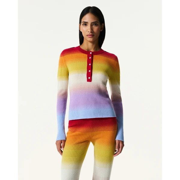 Perfect Moment Wool & Cashmere Rainbow Knit Top in Rainbow, view 3 | Sweaters | Coveti