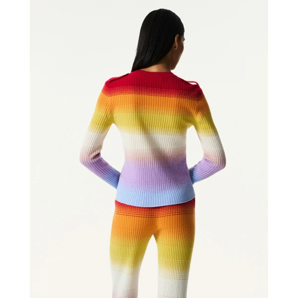 Perfect Moment Wool & Cashmere Rainbow Knit Top in Rainbow, view 5 | Sweaters | Coveti