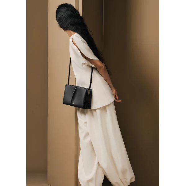 Polène Boky in Textured Black Bag, view 2 | Shoulder & Crossbody Bags | Coveti