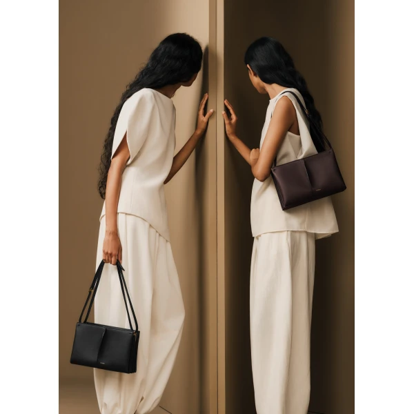 Polène Boky in Textured Black Bag, view 4 | Shoulder & Crossbody Bags | Coveti
