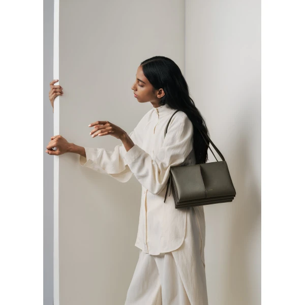Polène Boky in Textured Smoky Green Bag, view 4 | Shoulder & Crossbody Bags | Coveti