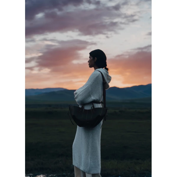 Polène Cyme Mini in Textured Black with Ecru Stitching Bag, view 5 | Mini Bags | Coveti