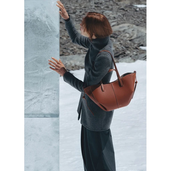 Polène Cyme Mini in Textured Cognac Bag, view 2 | Mini Bags | Coveti