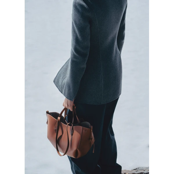 Polène Cyme Mini in Textured Cognac Bag, view 3 | Mini Bags | Coveti