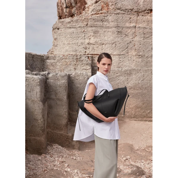 Polène Cyme in Textured Black Bag, view 6 | Totes & Top-Handle Bags | Coveti