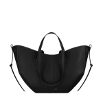 Polène Cyme in Textured Black with Ecru Stitching Bag | Totes & Top-Handle Bags | Coveti