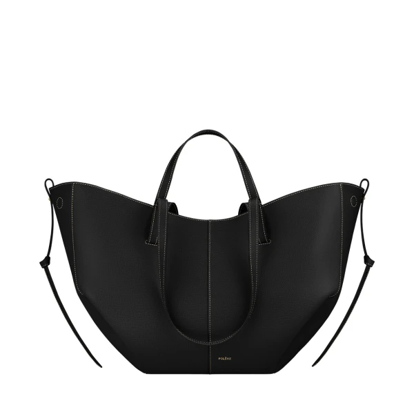Cyme in Textured Black with Ecru Stitching Bag