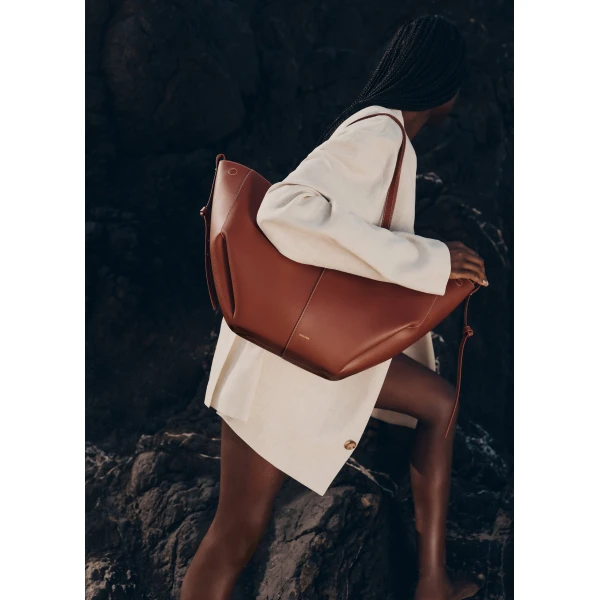 Polène Cyme in Textured Cognac Bag, view 2 | Totes & Top-Handle Bags | Coveti
