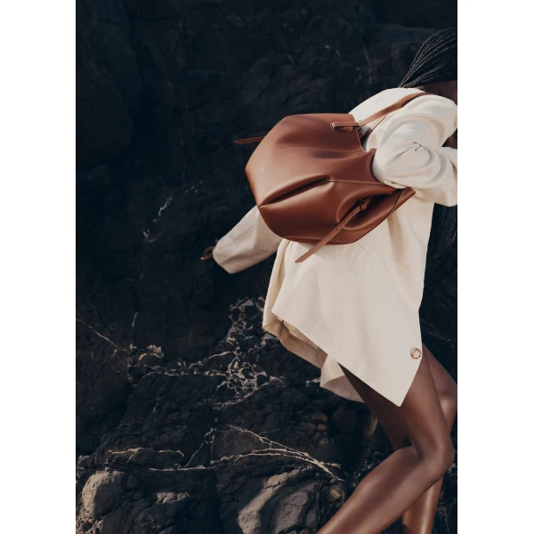 Polène Cyme in Textured Cognac Bag, view 5 | Totes & Top-Handle Bags | Coveti